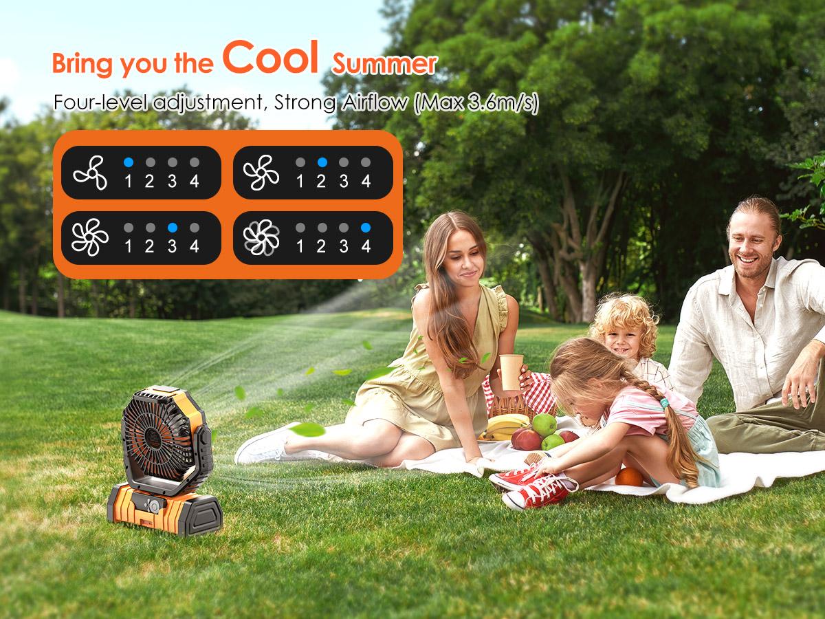 OGERY Rechargeable Camping Fan with LED Light, Portable Multi-functional Fan with 360° Rotating Hook, Oscillating Emergency Camping Fan Cordless Rotatable Battery Powered Lightweight