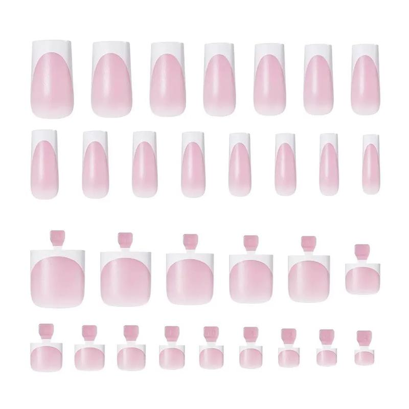 60Pcs White French Tip Press on Nails & Press on Toenails Set, Square Press on Nails Medium Fake Nails French False Toenails Full Cover Stick on Nails for Women Manicure Kit