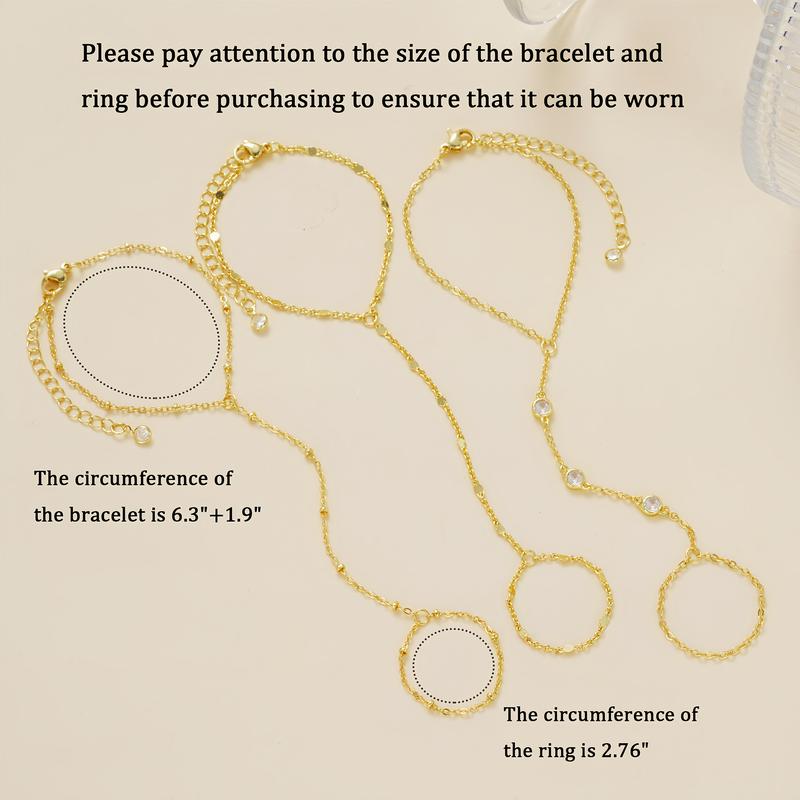 17KM 3Pcs Adjustable 14K Gold-Plated Stack Bracelets - Trendy Dainty Ring Hand Chain
