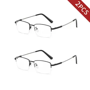 2 Pairs Anti-Blue Light Reading Glasses for Men Women, Semi-Rim Metal Frame Lightweight Reader Glasses Set
