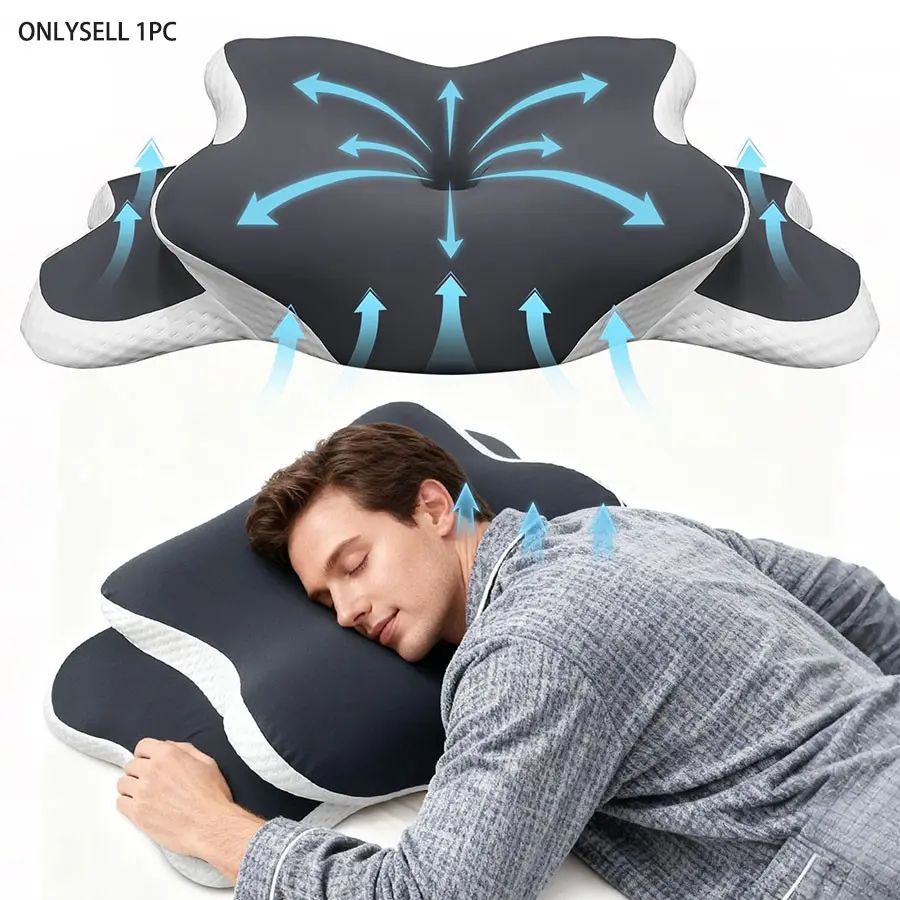 Sleep Apnea Pillow with Neck-Orthopedic Cervical Pillow,Ergonomic Contour Memory Foam Pillow for Side,Back,Stomach,Medium Firm Support