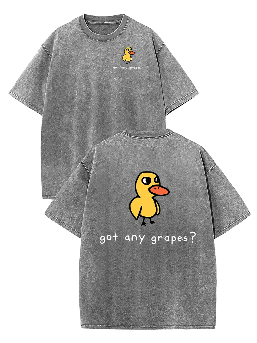 Holafish Women's Retro Vintage Short-Sleeve Cotton T-Shirt - Round Neck, Breathable Heavy Washed Eat Grapes Duck Graphic, Unisex Casual Loose-Fit Streetwear TopBack To School