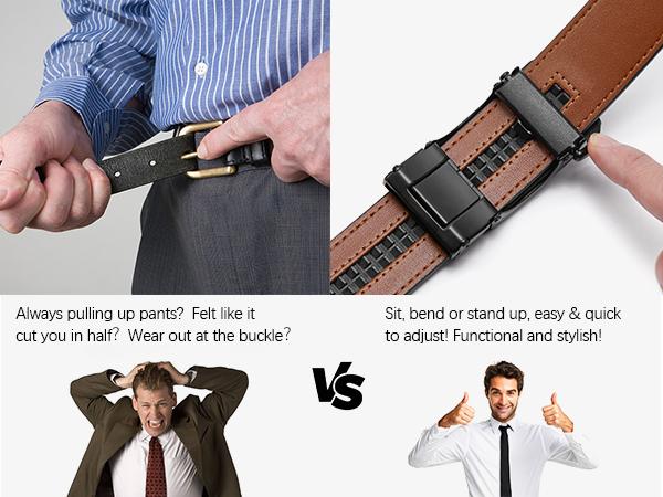 BOSTANTEN | Mens Belt Leather Ratchet Easy Release Belt For Men Dress and Casual with Adjustable Buckle Textured [Fathers Gift]