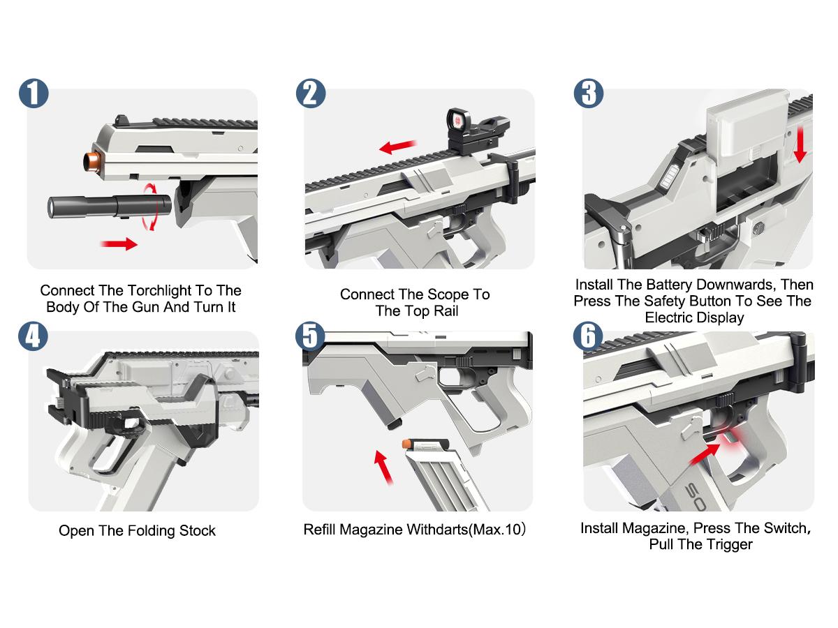 SOFITEN Ascend N,7.4V Full Auto Toy foam blaster set with Tactical Vest / Infrared / Flashlight / Power Indicator&Foldable Stock / 2 type darts, Toy gun set ideal for nerf guns fans 8+ boys girls; For Gift / family party / outdoorfun / Birthday / Practice