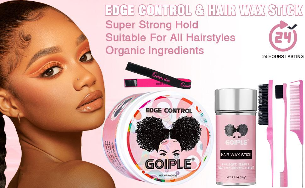 Edge Control Wax Stick for Women - Strong Hold, Non-Greasy,Edge Brush, and Hair Comb for All Hair Types Smooth Organic Strawberry Gel Long Lasting