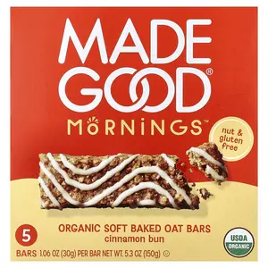 MadeGood Mornings™, Organic Soft Baked Oat Bars, Cinnamon Bun, 5 Bars, 1.06 oz (30 g) Each