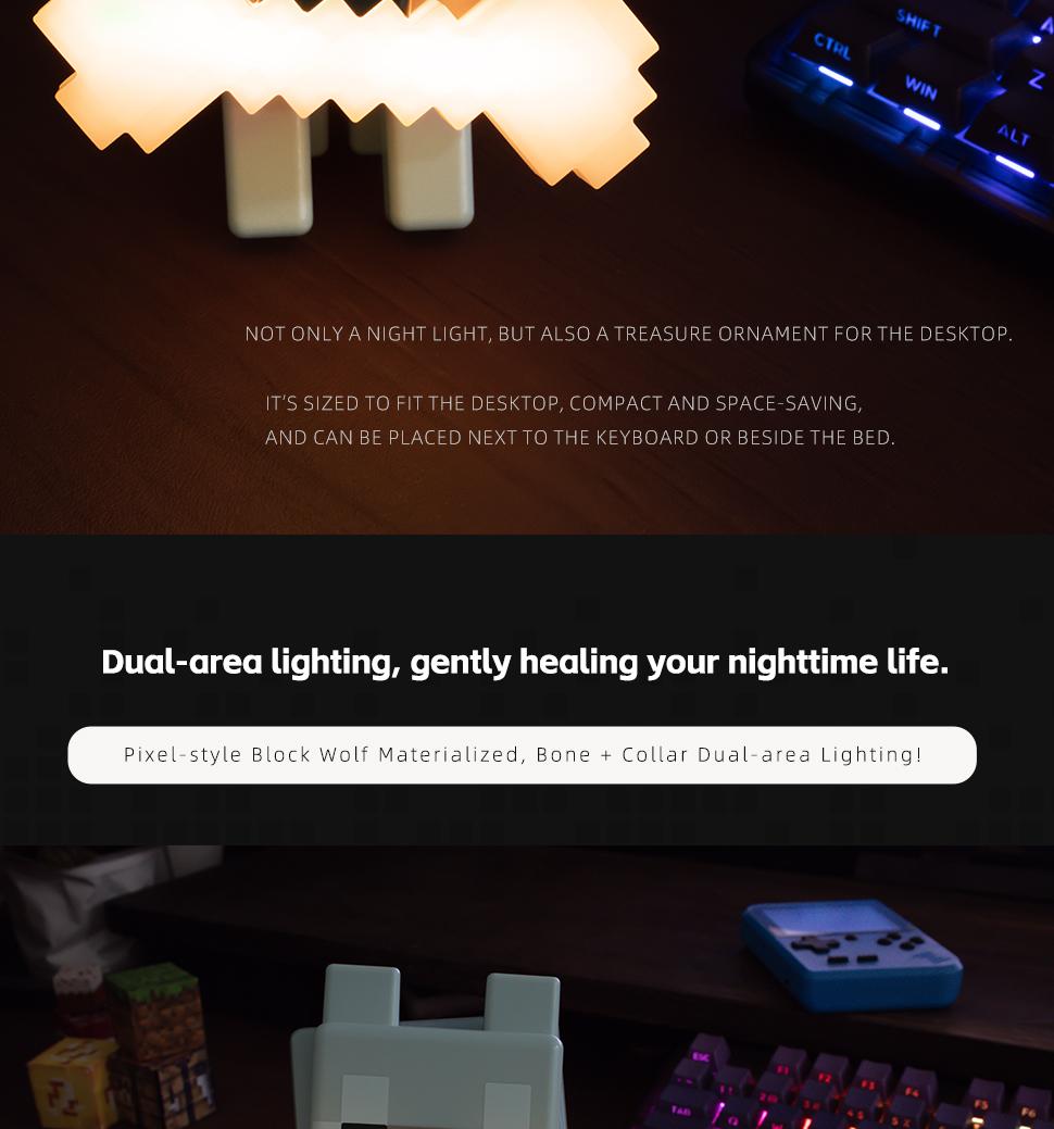 DIYCOM 3D Printing Handmade Pixel Wolf LED Night Light with Glowing Bone and RGB Collar Stylish Room Decor New Year And Valentine's Day Gift