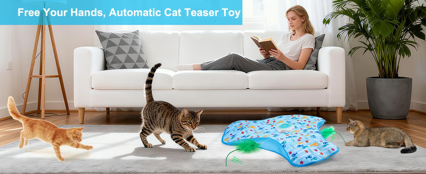 【2 Feather】Hide and Seek Cat Toys Interactive Rechargeable Moving Feathers Real Mouse Squeaky Touch Activated Exercise Toys for Indoor Cats