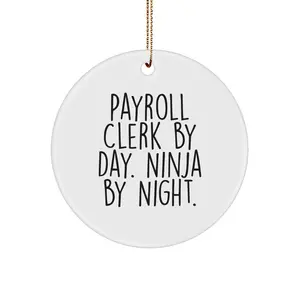 Funny Payroll Clerk Gifts from Coworkers for Men, Circle Ornament, Christmas Unique Presents, Payroll Clerk By Day Ninja By Night.