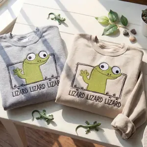 Embroidered Funny Lizard Lizard Lizard Sweatshirt, Film Fan Merch, Cute Green Lizard Embroidered Crewneck,Humorous Animal Lover Gift