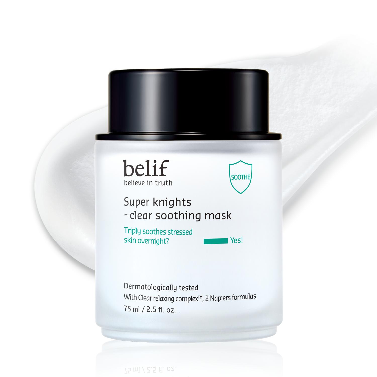 belif Super Knights Clear Soothing Mask, Korean Skincare – Overnight Hydrating & Cooling Face Mask with Squalane, Antioxidant-Rich, No Wash Off, No Sticky Residue