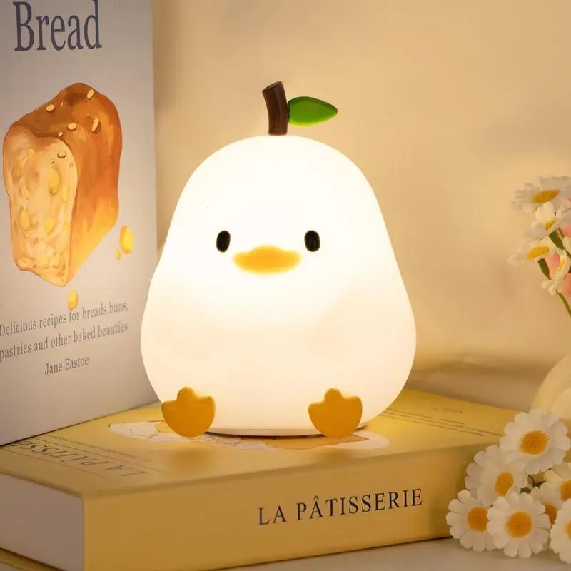Cute Compact Pear Duck Silicone Night Light, USB Rechargeable Glowing LED Indoor Lamp, Touch-Sensitive, 30-Minute Timer, Interactive, Safe & Eco-Friendly, USB No Batteries, Bedroom/Nursery Decor, Ideal Gift for Valentine's Day-Mother's Day