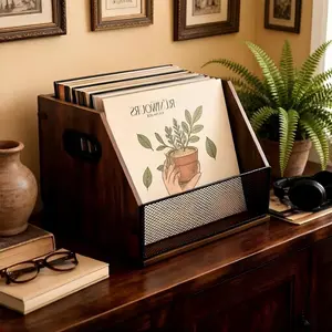 Vintage Style Vinyl Record Crate | Sturdy & Stackable | Multi-Purpose Storage for Records, Magazines & Books | For Audiophiles, Home Organizers & Bookworms | Ideal for Reading Nook, Cozy Corner & Bedroom, house accessories, space