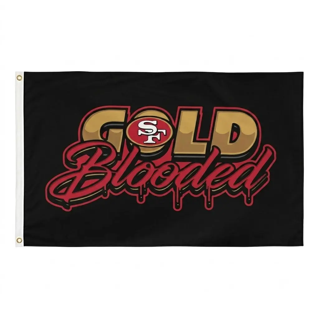 San Francisco 49ers Gold Blooded Flag | SF Football Fan Banner | NFL Tailgate Party Decor | Sports Man Cave Tapestry