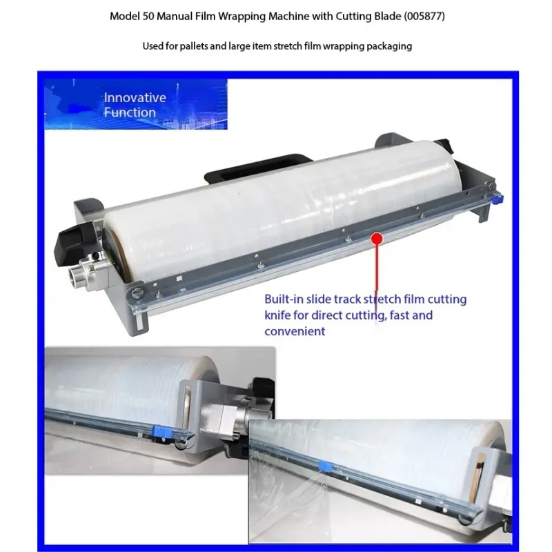 Handheld Stretch Film Wrapper - Heavy-Duty Manual Tool with Cutter, Fits 30-50cm Stretch Film Rolls, Wraps & Cuts for Efficient Packaging Tasks on Pallets