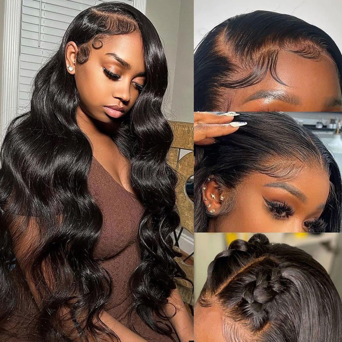 30 Inch Body Wave Lace Front Wigs Human Hair Pre Plucked 13x4 HD Transparent Lace Frontal Body Wave Human Hair Wig for Women 180 Density Natural Black