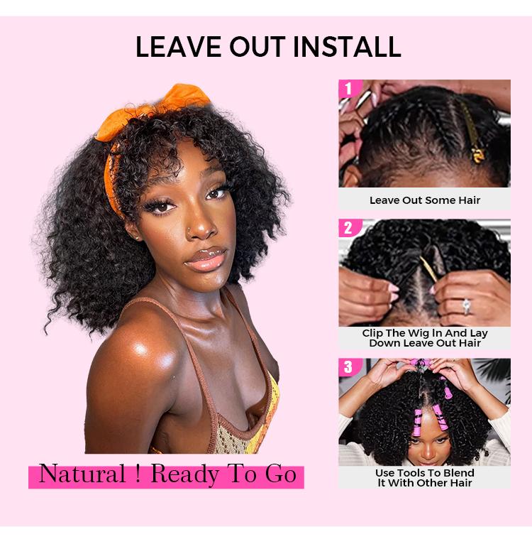 CurlyMe Pre-Styled Butterfly Cut Layered 250% Density U Part Natural Black Yaki Straight Human Hair Wigs