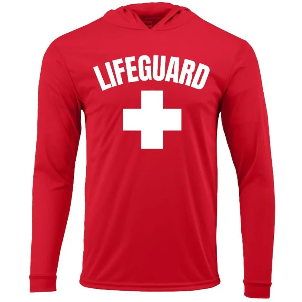 Lifeguard Performance Hoodie for Men & Women, Long Sleeve UPF 50+ Sun Shirt, Lightweight Moisture Wicking Polyester with Vibrant Print for Coaches, Performance Activewear, Sun Protection