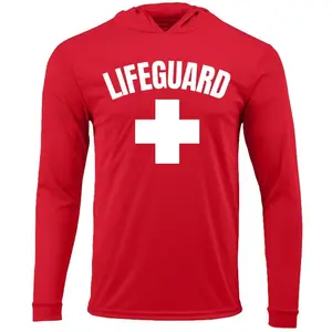 Lifeguard White Cross Long Sleeve Performance Hoodie Thin Sweatshirt Summer Guard Duty Water Watch Pullover