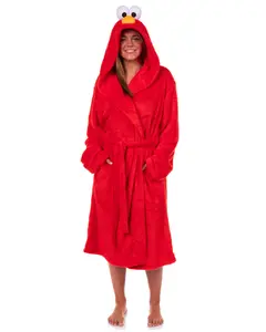 Sesame Street Robe Adult Elmo Faux Fur Plush Hooded Bathrobe