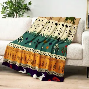 Geometric Animal Pattern Warm Flannel Blanket Machine Washable  Thermal Insulation Comfortable Soft Breathable Fabric Printed Flannel Blanket A Gift for Mom blush home comfort Coquette Micro Fleece Air Conditioning Funny Face birthday celebration