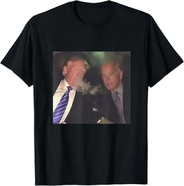 Funny Trump and Biden Smoking T-Shirt - Casual Cartoon Short Sleeve Crew Neck Medium Fit Summer 100% Cotton T-Shirt