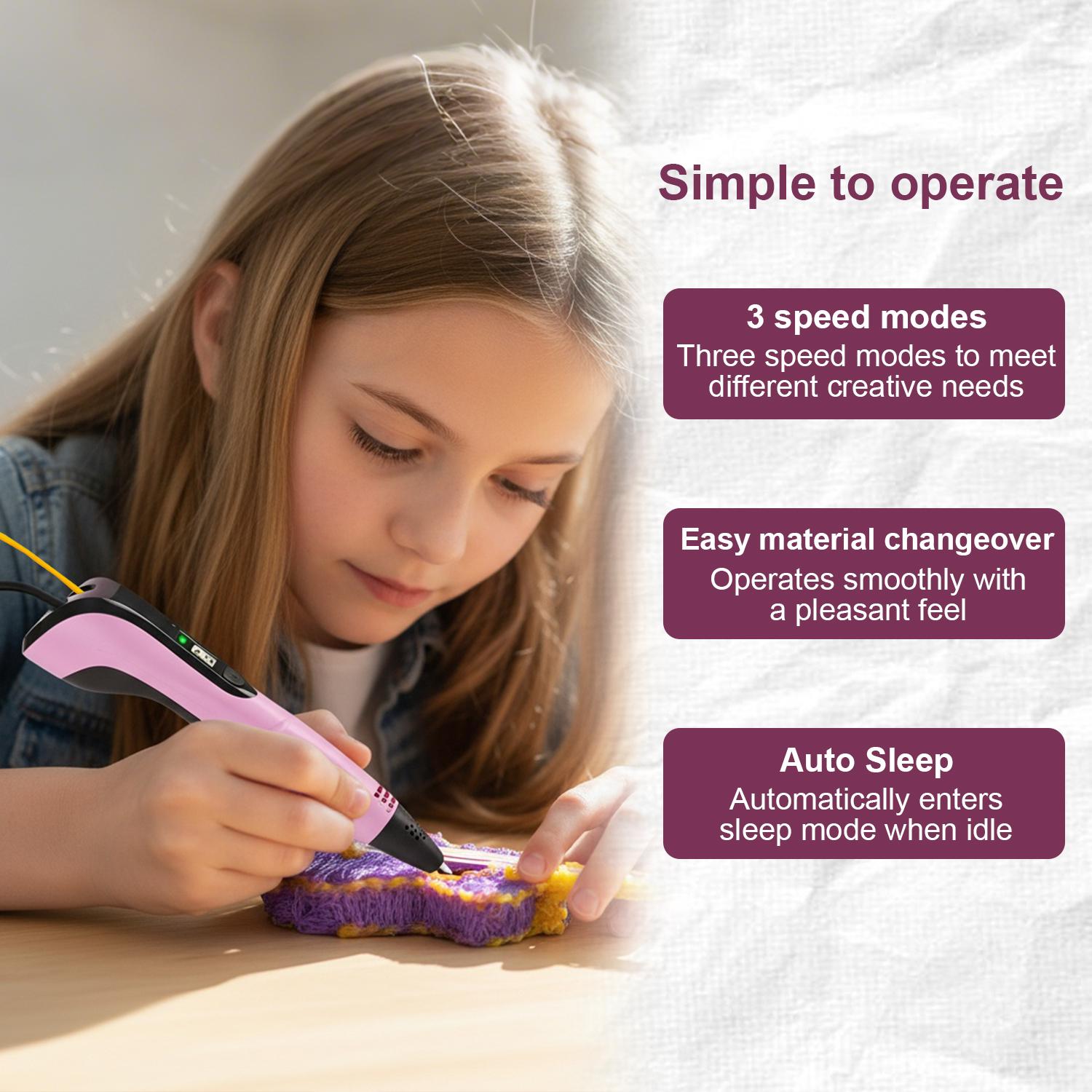 3D Printing Pen with Display, Includes 3D Pen, 3 Starter Colors of PLA Filament, ABS and PLA Compatible 3D Printing Pen, Creative DIY Gift for Kids and Children, Ideal gift for kids