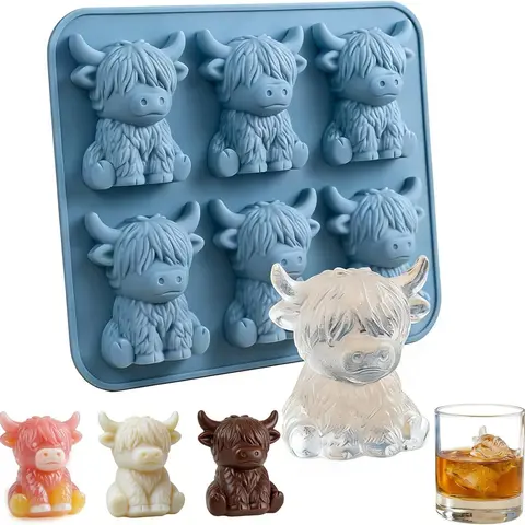 Reusable Silicone Mini Highland Cow Mold - Durable, Flexible 3D Animal Mold for Fun Cocktail Ice Cubes, Juice Add-ons, Chocolates, Housewarming Gift (Home & Festive Party Supplies)