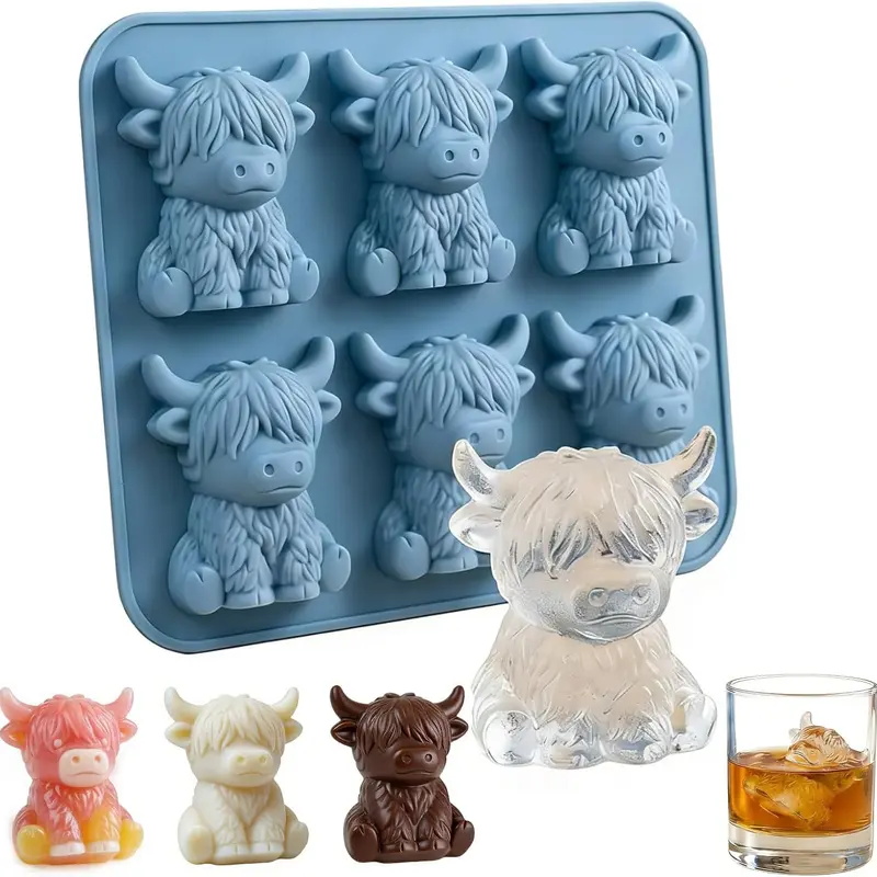 Reusable Silicone Mini Highland Cow Mold - Durable, Flexible 3D Animal Mold for Fun Cocktail Ice Cubes, Juice Add-ons, Chocolates, Housewarming Gift (Home & Festive Party Supplies)