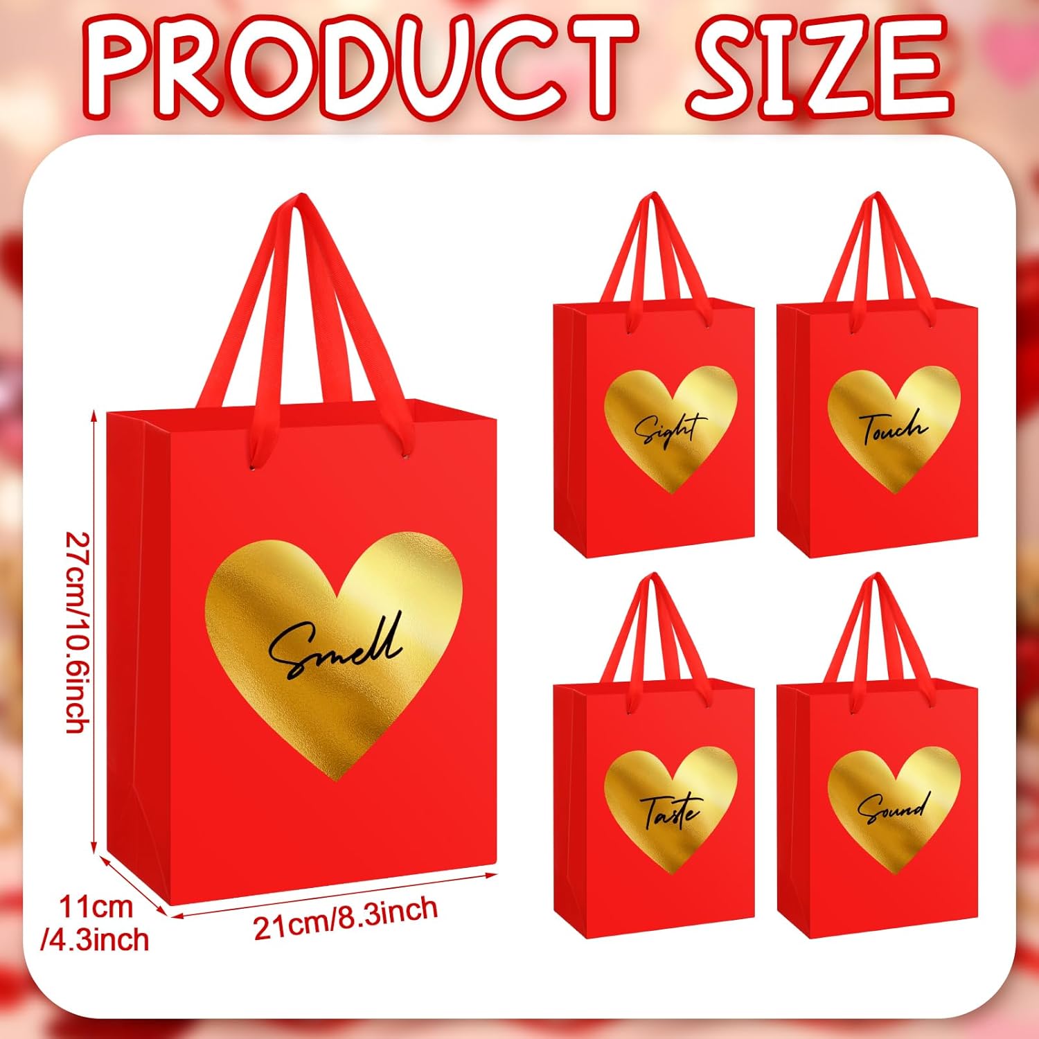Valentines 5 senses Gift Bags for Her Sight Smell Touch Taste Sound Goodie Bags with Handles Tissue Paper,Birthday Party Gift Idea,Present Wrappings for Girlfriend Couple,Galentine's Day Mother's Day Birthday Wedding Party Gift,Valentine Gift Exchange
