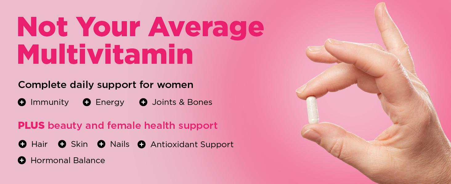 Women's Multivitamin Complex - Made with Multi-Collagen Blend, Hyaluronic Acid, MSM & Antioxidants | Hair, Skin, Nails, Energy & Immune Support | 60 Capsules