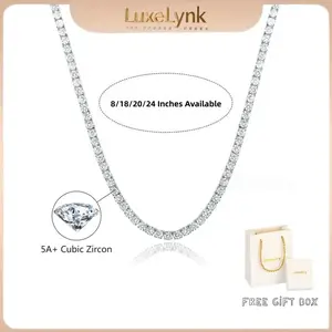 LuxeLynks Tennis Necklace（Bracelet） 3mm/5mm Simulated Diamond Tennis Necklace for Women/Men  Classic 8"/ 18"/20"/24" Lengths with Upgraded Box Clasp Safety Latch Gold Jewelry  Valentine's Day gift