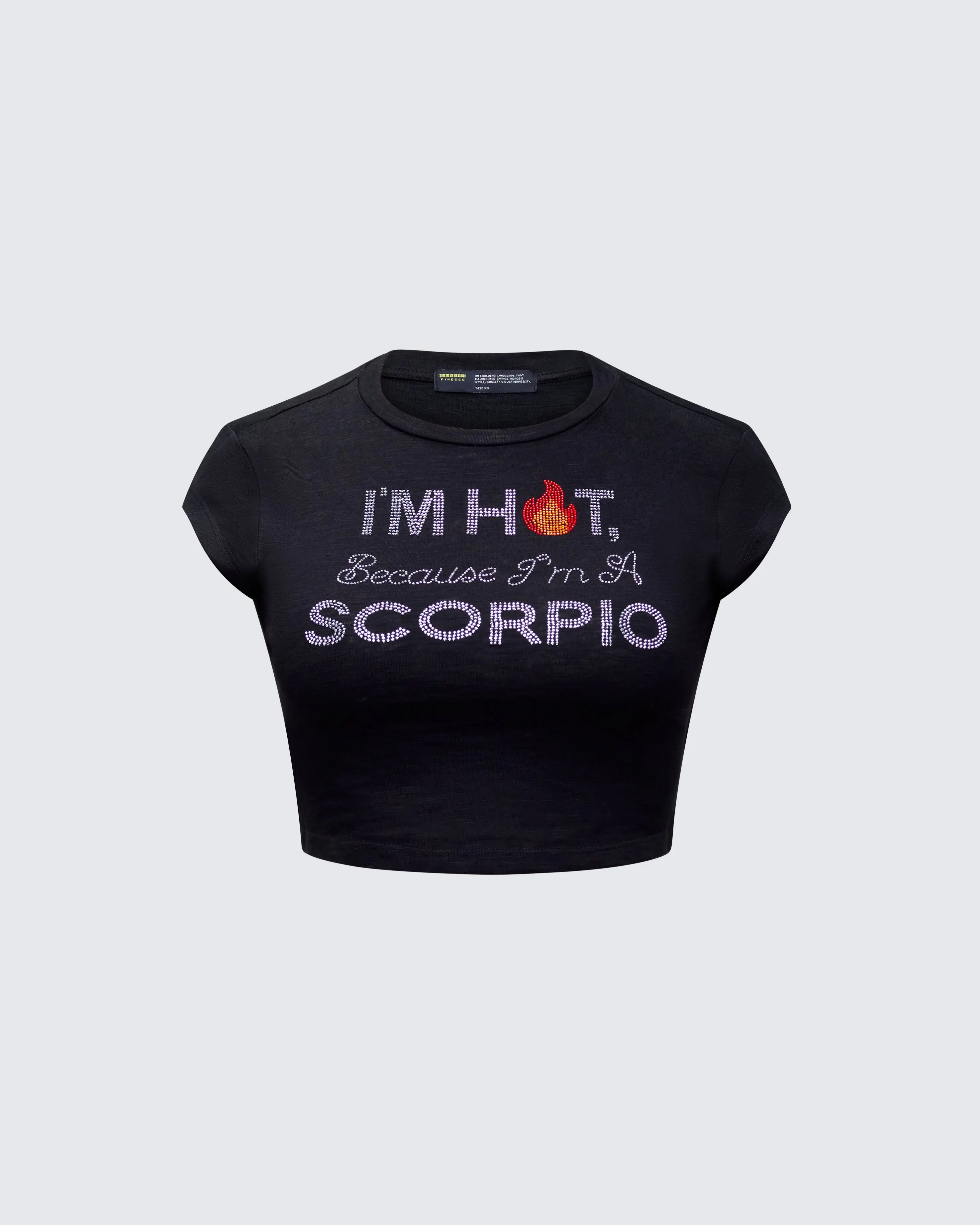 Women's Cotton Fitted Cropped Black Scorpio Graphic Round Neck Streetwear T-Shirt - Cap-Style Accent for Girls, Casual Daily Wear