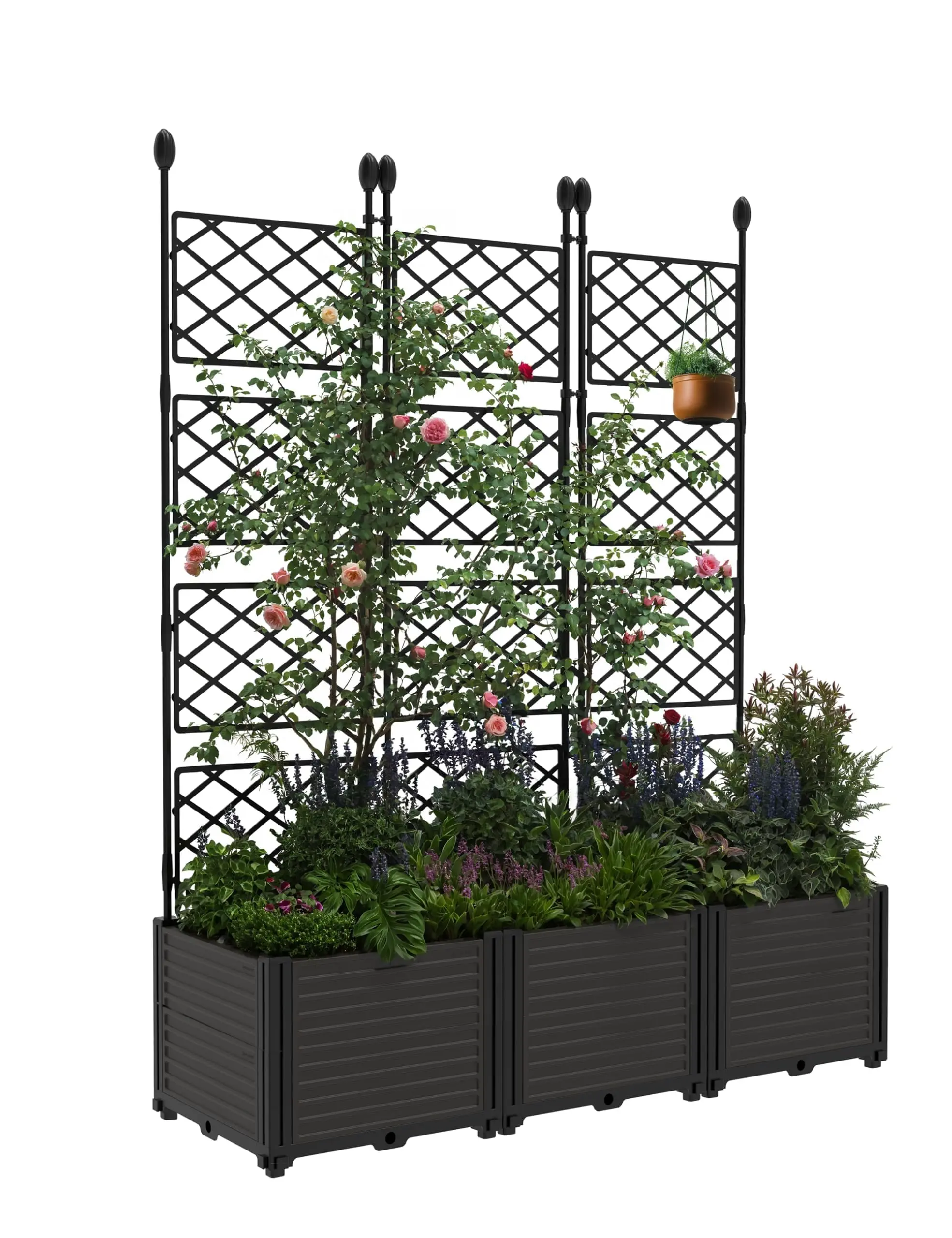 Gaomon 3-Piece Stackable Outdoor Furniture Set, 125x41x160 cm Plastic Raised Garden Bed with Trellis for Vertical Climbing Plants, Sturdy Lightweight Privacy Wall, Outside Planters, Outdoor Planter Boxes for Patio, Planters For Outside