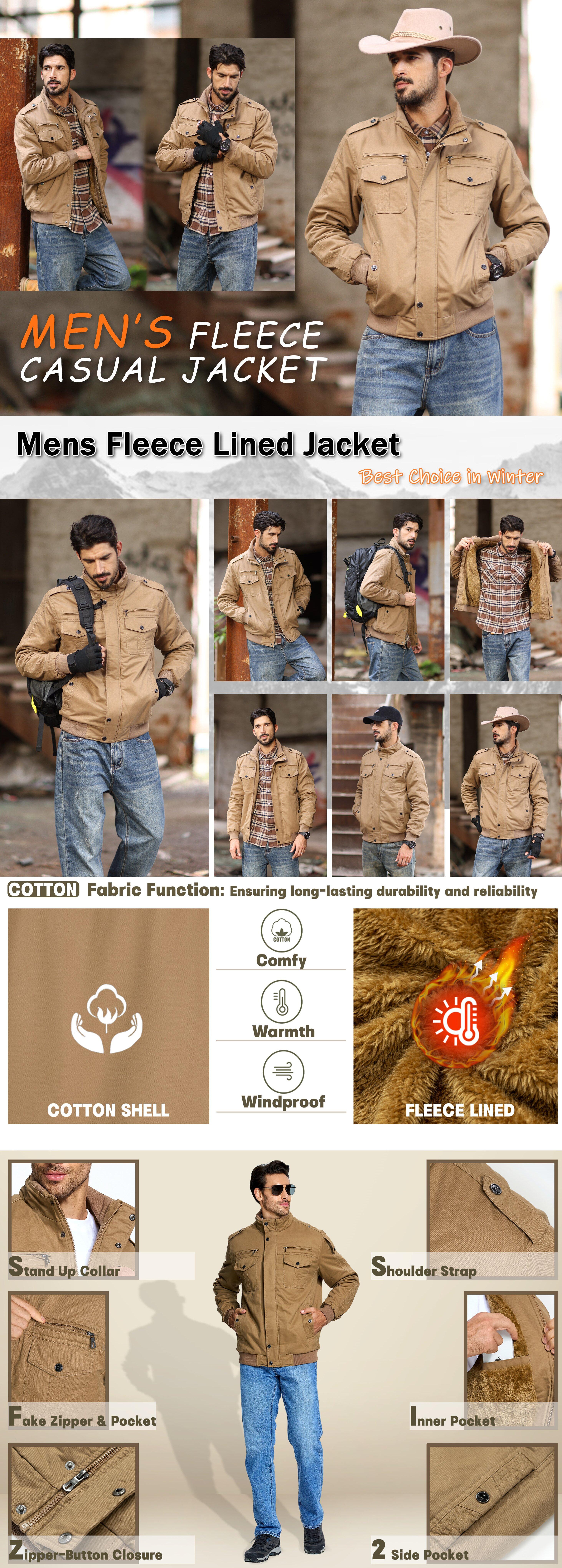 MAGCOMSEN Winter Jackets For Men Fleece Lined Coat Cotton Thermal Jacket Trucker Field Hiking Jackets Canvas Work Jacket