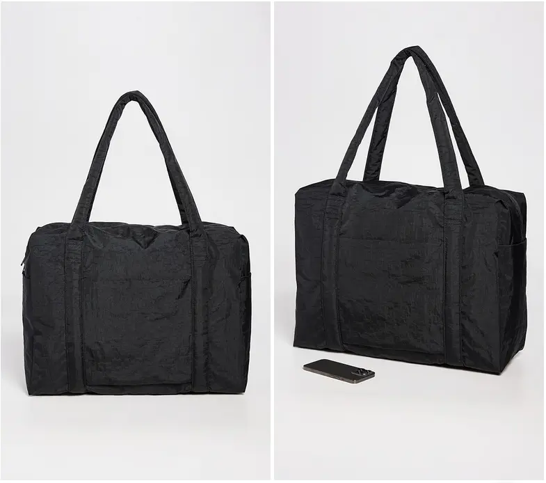 Baggu Small Cloud Carry-on Travel Bag, Luggage, 16.5" W, Black, Nylon, Detachable, Zip Closure, Soft Sided, Fits Under Seat, Trolley Sleeve, Tech Pocket, Water Bottle Side Pockets