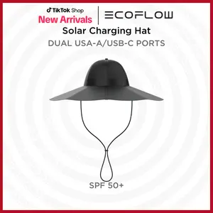 EcoFlow Power Hat, Solar Charging Bucket Fishing Hat, Dual USB-A/USB-C Ports, SPF 50+ Wide Brim