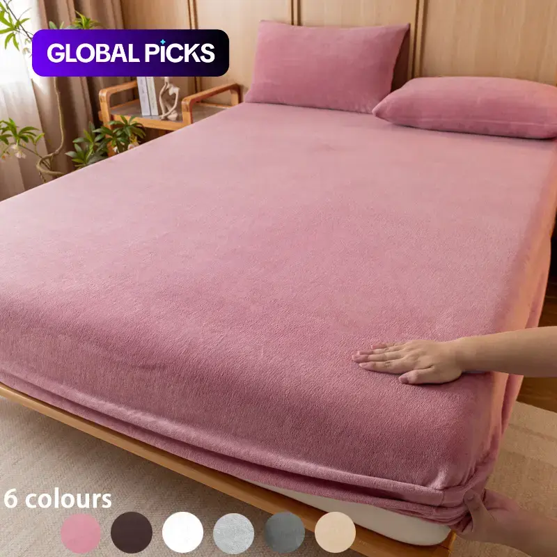 Fleece Bedding Set (3-Piece), 1 Fitted Sheet and 2 Pillowcases (No Fillers), Soft Warm Comfy Bedding Sets Hotel Style Bed Sheet Set for Bedroom & Guest Room, Bedding Essentials Bedsheet #GLOBAL PICKS