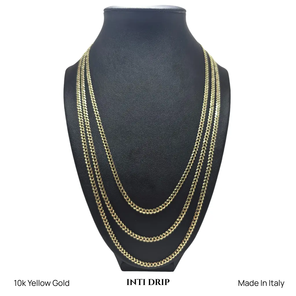 INTI DRIP 10K Solid Gold Italian Cuban Chain 3.3mm 20