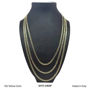 INTI DRIP 10K Solid Gold Italian Cuban Chain 3.3mm 20"/22"/24" - Premium Jewelry Made in Italy Hypoallergenic Everyday Wear