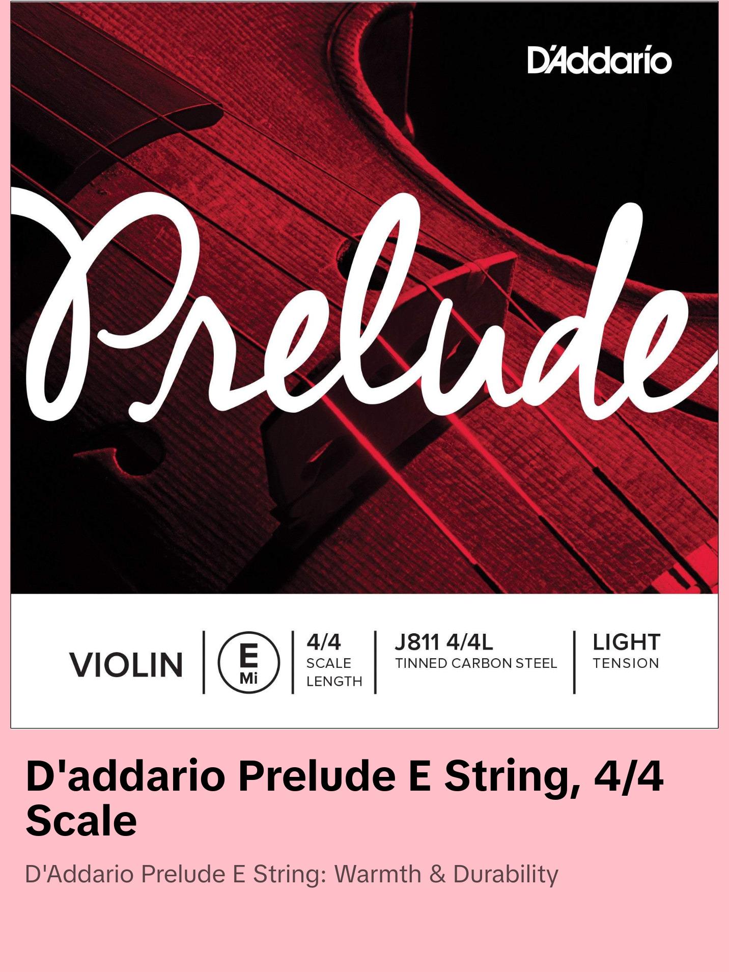 D'Addario Prelude Violin Single E String, 4/4 Scale, Light Tension