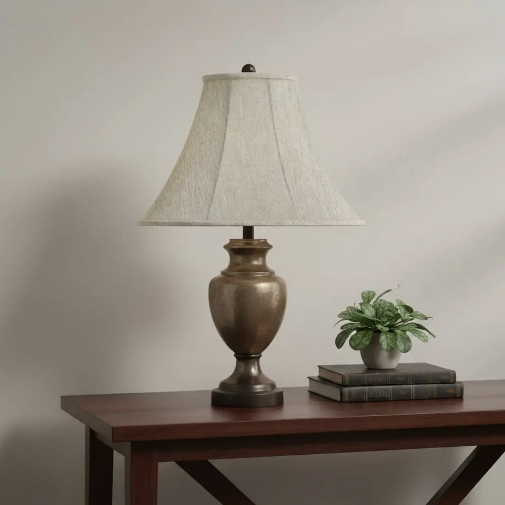 Bell Shape Linen Fabric Lamp Shade - 360 Stand, Light Gray, Transitional, 7x17x12 in, Indoor/Office Use, Covers and Diffuses a Light Bulb, Elegant Touch (Model 654712)