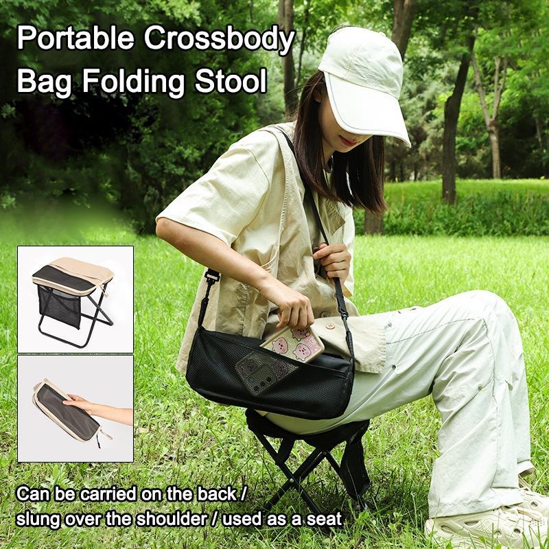 Foldable Backpack Stool, Fishing Seat, Foot Stool Footrest, Multi functional folding stool, Portable Camping Chair for Travel,Picnic, Khaki and Black Sturdy Outdoor Bench