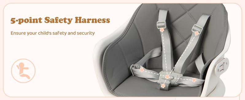 Costzon Baby High Chair, 6 in 1 Convertible Wooden High Chair for Babies & Toddlers with Adjustable Legs,, Safety Harness & Waterproof PU Cushion