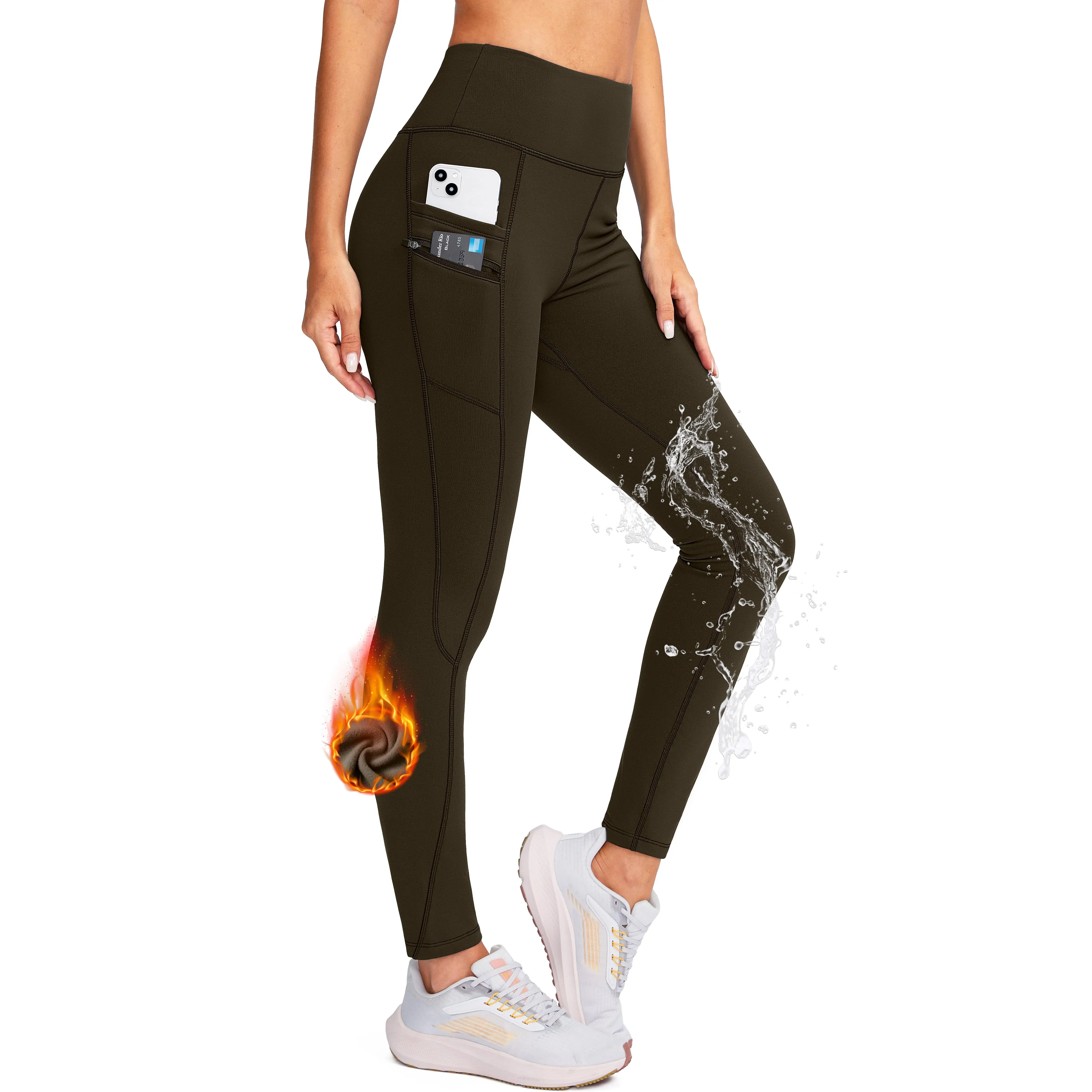 G GRADUAL Women's High-Waisted 4-Way Stretch Athletic Leggings - Water-Resistant, Fleece-Lined Thermal, High-Capacity Pockets, Outdoor Sports Winter Activewear Finds, Sports Stretchy Leggings for Running/Hiking, Size Chart Included