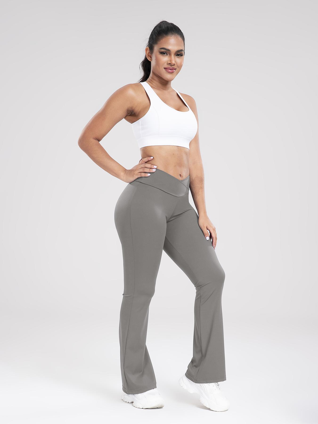 Kabuer Women's High Waist Flare Leggings Solid Color Yoga Pants Ladies Sportswear Athletic Outfit Gymwear Workout Casual Long Length Medium Stretch Knit Fabric