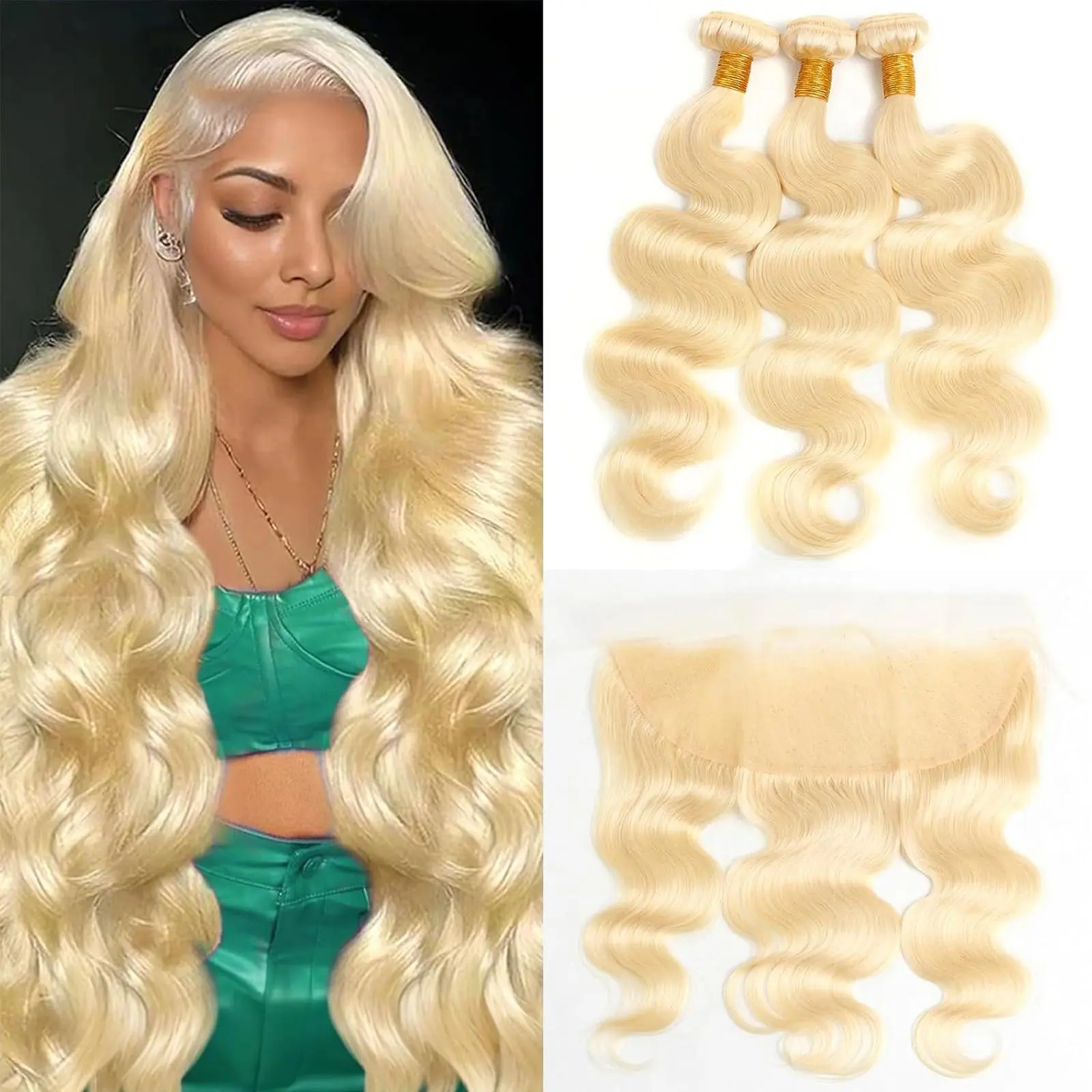 613 Blonde Body wave Human Hair Bundles With 13x4 Lace Frontal CLosure 100% Virgin Human Hair Extensions - Soft & Long-lasting Virgin Hair