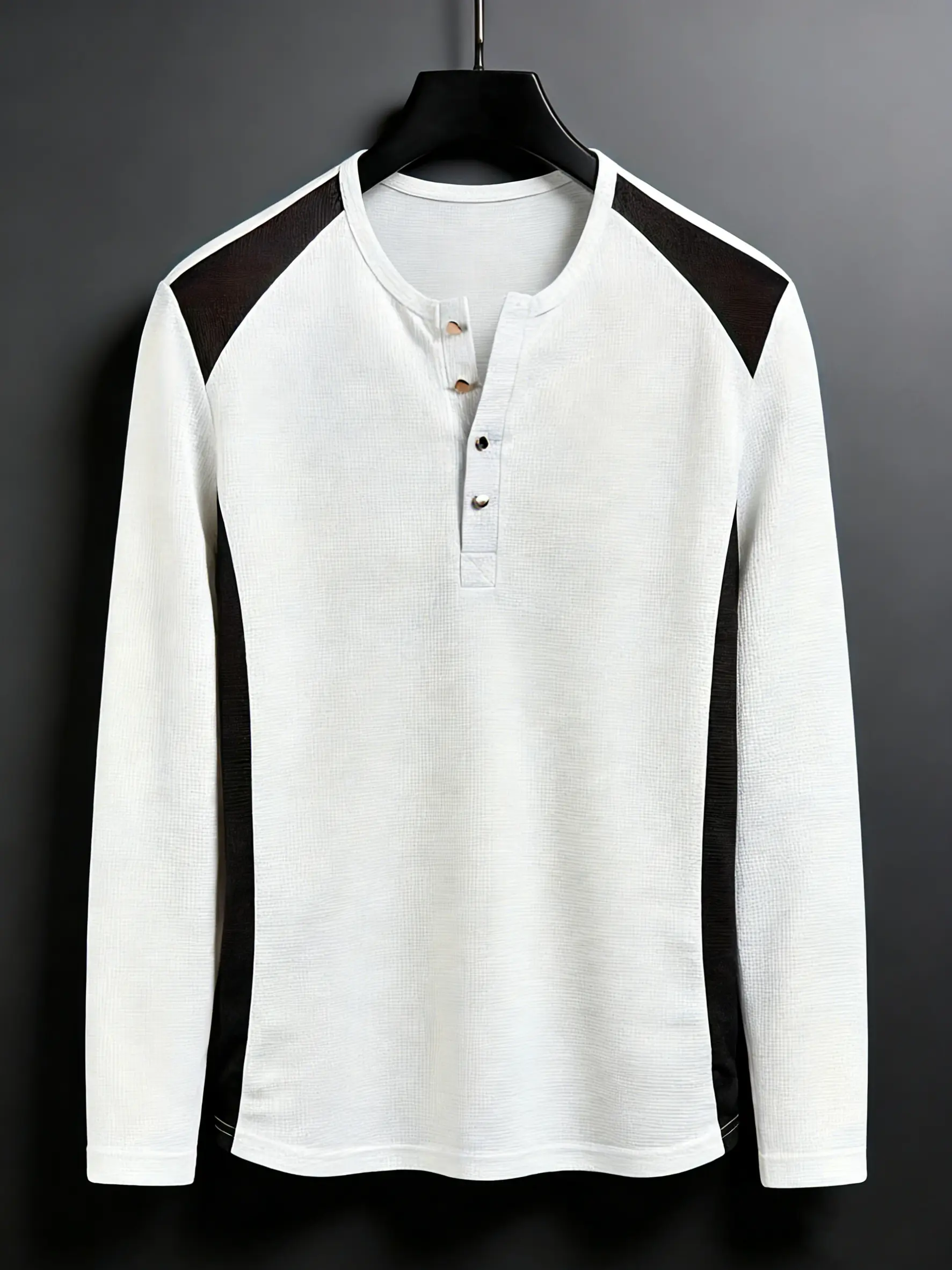 Men's textured Waffle contrasting color splicing outdoor casual base Henley shirt fathersdaygift