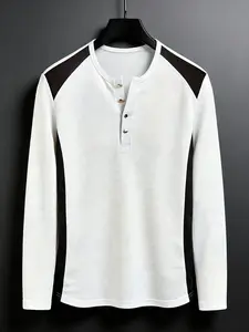 Men's textured Waffle contrasting color splicing outdoor casual base Henley shirt