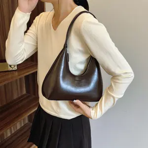Niche-design dumpling-shaped textured single-shoulder commuter underarm bag; crescent-shaped underarm bag; soft PU leather fashion shoulder/crossbody/handbag for everyday commuting